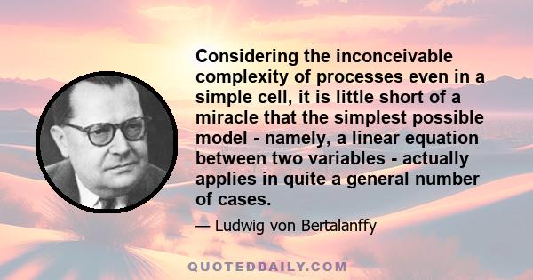 Considering the inconceivable complexity of processes even in a simple cell, it is little short of a miracle that the simplest possible model - namely, a linear equation between two variables - actually applies in quite