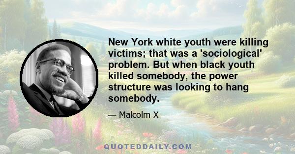 New York white youth were killing victims; that was a 'sociological' problem. But when black youth killed somebody, the power structure was looking to hang somebody.
