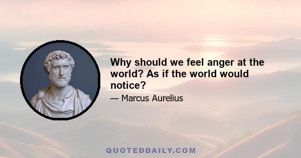 Why should we feel anger at the world? As if the world would notice?