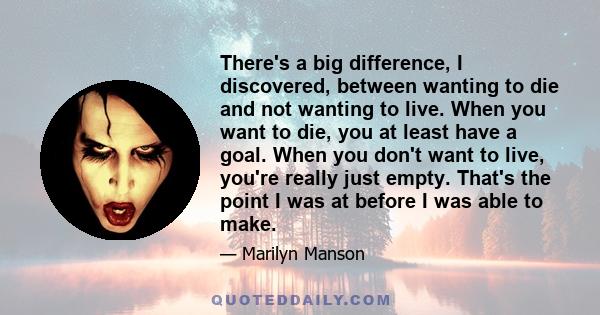 There's a big difference, I discovered, between wanting to die and not wanting to live. When you want to die, you at least have a goal. When you don't want to live, you're really just empty. That's the point I was at