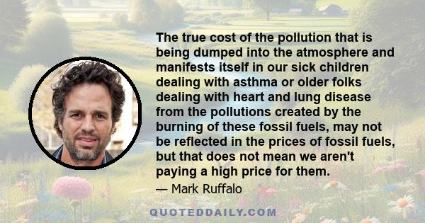 The true cost of the pollution that is being dumped into the atmosphere and manifests itself in our sick children dealing with asthma or older folks dealing with heart and lung disease from the pollutions created by the