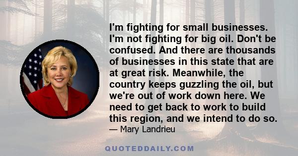 I'm fighting for small businesses. I'm not fighting for big oil. Don't be confused. And there are thousands of businesses in this state that are at great risk. Meanwhile, the country keeps guzzling the oil, but we're