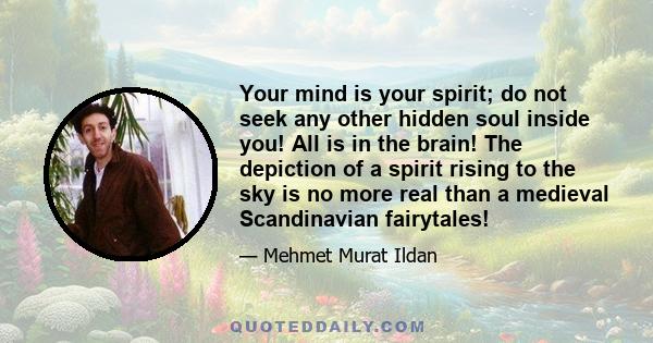 Your mind is your spirit; do not seek any other hidden soul inside you! All is in the brain! The depiction of a spirit rising to the sky is no more real than a medieval Scandinavian fairytales!