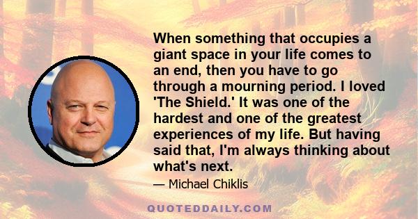 When something that occupies a giant space in your life comes to an end, then you have to go through a mourning period. I loved 'The Shield.' It was one of the hardest and one of the greatest experiences of my life. But