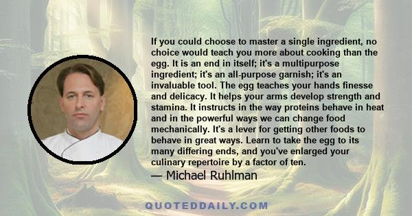If you could choose to master a single ingredient, no choice would teach you more about cooking than the egg. It is an end in itself; it's a multipurpose ingredient; it's an all-purpose garnish; it's an invaluable tool.