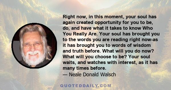 Right now, in this moment, your soul has again created opportunity for you to be, do, and have what it takes to know Who You Really Are. Your soul has brought you to the words you are reading right now-as it has brought