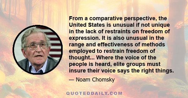 From a comparative perspective, the United States is unusual if not unique in the lack of restraints on freedom of expression. It is also unusual in the range and effectiveness of methods employed to restrain freedom of