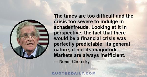 The times are too difficult and the crisis too severe to indulge in schadenfreude. Looking at it in perspective, the fact that there would be a financial crisis was perfectly predictable: its general nature, if not its