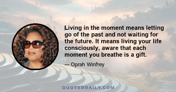 Living in the moment means letting go of the past and not waiting for the future. It means living your life consciously, aware that each moment you breathe is a gift.