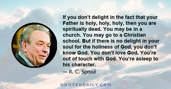 If you don’t delight in the fact that your Father is holy, holy, holy, then you are spiritually dead. You may be in a church. You may go to a Christian school. But if there is no delight in your soul for the holiness of