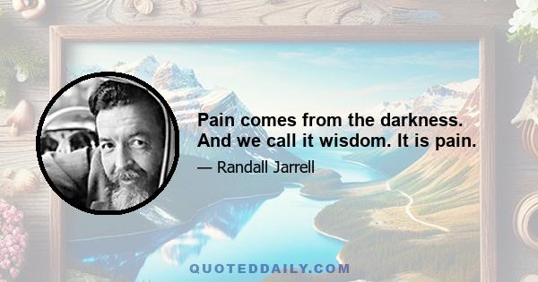 Pain comes from the darkness. And we call it wisdom. It is pain.