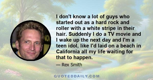 I don't know a lot of guys who started out as a hard rock and roller with a white stripe in their hair. Suddenly I do a TV movie and I wake up the next day and I'm a teen idol, like I'd laid on a beach in California all