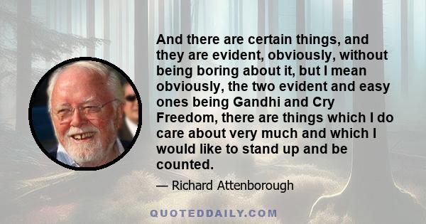 And there are certain things, and they are evident, obviously, without being boring about it, but I mean obviously, the two evident and easy ones being Gandhi and Cry Freedom, there are things which I do care about very