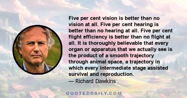 Five per cent vision is better than no vision at all. Five per cent hearing is better than no hearing at all. Five per cent flight efficiency is better than no flight at all. It is thoroughly believable that every organ