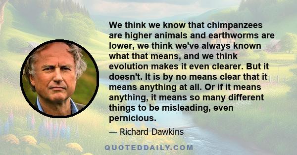 We think we know that chimpanzees are higher animals and earthworms are lower, we think we've always known what that means, and we think evolution makes it even clearer. But it doesn't. It is by no means clear that it