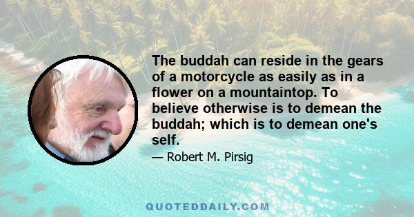 The buddah can reside in the gears of a motorcycle as easily as in a flower on a mountaintop. To believe otherwise is to demean the buddah; which is to demean one's self.