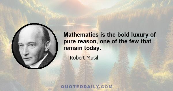 Mathematics is the bold luxury of pure reason, one of the few that remain today.
