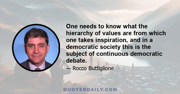 One needs to know what the hierarchy of values are from which one takes inspiration, and in a democratic society this is the subject of continuous democratic debate.