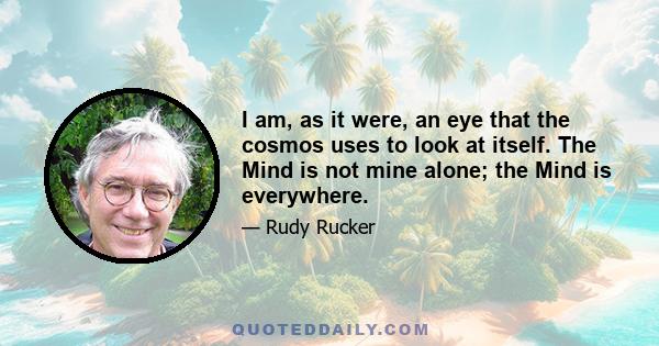 I am, as it were, an eye that the cosmos uses to look at itself. The Mind is not mine alone; the Mind is everywhere.