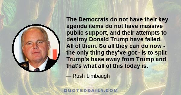 The Democrats do not have their key agenda items do not have massive public support, and their attempts to destroy Donald Trump have failed. All of them. So all they can do now - the only thing they've got - is to split