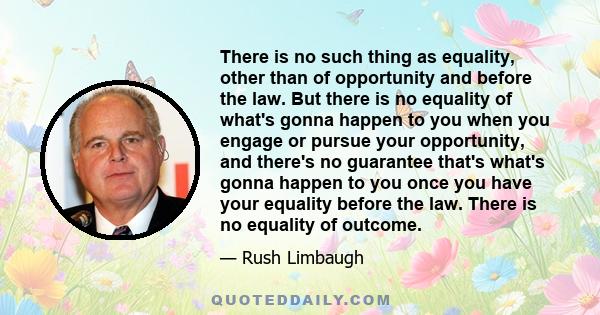 There is no such thing as equality, other than of opportunity and before the law. But there is no equality of what's gonna happen to you when you engage or pursue your opportunity, and there's no guarantee that's what's