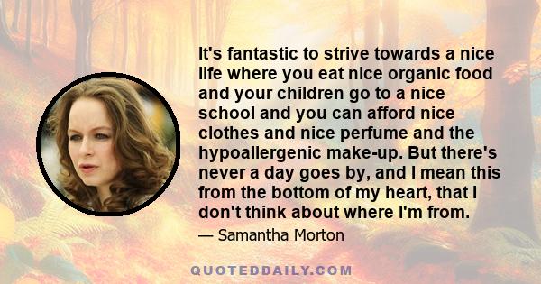 It's fantastic to strive towards a nice life where you eat nice organic food and your children go to a nice school and you can afford nice clothes and nice perfume and the hypoallergenic make-up. But there's never a day