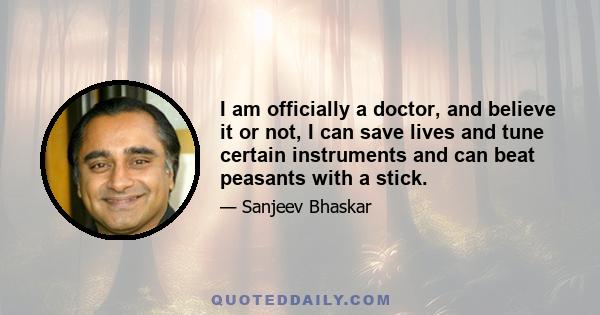 I am officially a doctor, and believe it or not, I can save lives and tune certain instruments and can beat peasants with a stick.