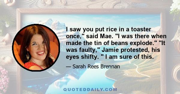 I saw you put rice in a toaster once, said Mae. I was there when made the tin of beans explode. It was faulty, Jamie protested, his eyes shifty. I am sure of this.