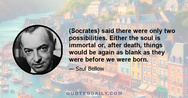 (Socrates) said there were only two possibilities. Either the soul is immortal or, after death, things would be again as blank as they were before we were born.