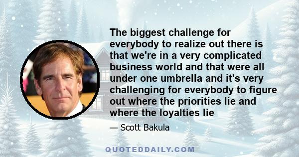 The biggest challenge for everybody to realize out there is that we're in a very complicated business world and that were all under one umbrella and it's very challenging for everybody to figure out where the priorities