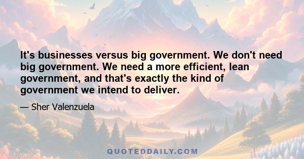 It's businesses versus big government. We don't need big government. We need a more efficient, lean government, and that's exactly the kind of government we intend to deliver.