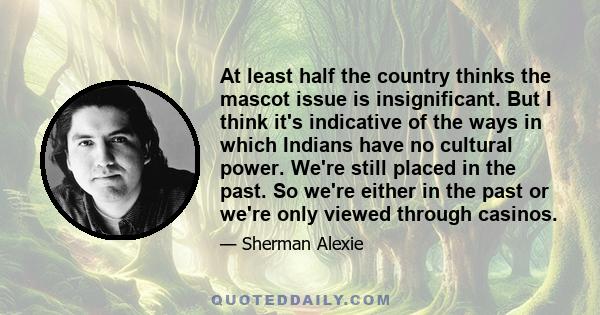 At least half the country thinks the mascot issue is insignificant. But I think it's indicative of the ways in which Indians have no cultural power. We're still placed in the past. So we're either in the past or we're