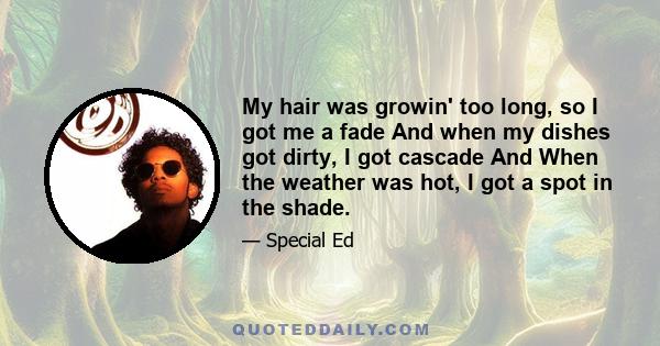My hair was growin' too long, so I got me a fade And when my dishes got dirty, I got cascade And When the weather was hot, I got a spot in the shade.