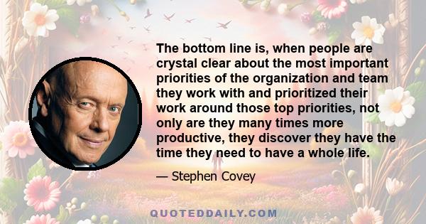 The bottom line is, when people are crystal clear about the most important priorities of the organization and team they work with and prioritized their work around those top priorities, not only are they many times more