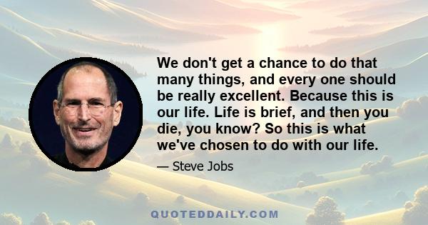 We don't get a chance to do that many things, and every one should be really excellent. Because this is our life. Life is brief, and then you die, you know? So this is what we've chosen to do with our life. We could be