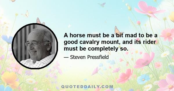 A horse must be a bit mad to be a good cavalry mount, and its rider must be completely so.
