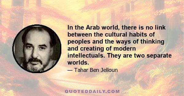 In the Arab world, there is no link between the cultural habits of peoples and the ways of thinking and creating of modern intellectuals. They are two separate worlds.