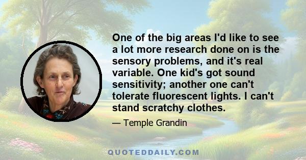 One of the big areas I'd like to see a lot more research done on is the sensory problems, and it's real variable. One kid's got sound sensitivity; another one can't tolerate fluorescent lights. I can't stand scratchy