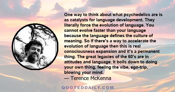 One way to think about what psychedelics are is as catalysts for language development. They literally force the evolution of language. You cannot evolve faster than your language because the language defines the culture