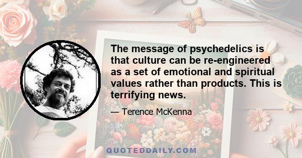 The message of psychedelics is that culture can be re-engineered as a set of emotional and spiritual values rather than products. This is terrifying news.