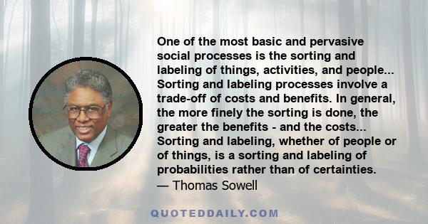 One of the most basic and pervasive social processes is the sorting and labeling of things, activities, and people... Sorting and labeling processes involve a trade-off of costs and benefits. In general, the more finely