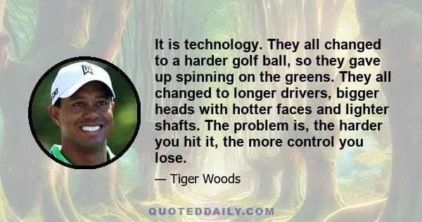 It is technology. They all changed to a harder golf ball, so they gave up spinning on the greens. They all changed to longer drivers, bigger heads with hotter faces and lighter shafts. The problem is, the harder you hit