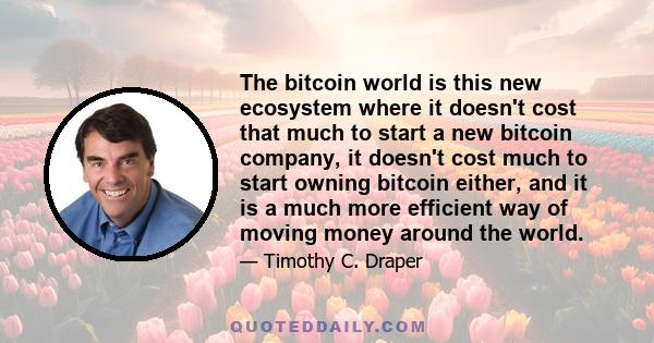 The bitcoin world is this new ecosystem where it doesn't cost that much to start a new bitcoin company, it doesn't cost much to start owning bitcoin either, and it is a much more efficient way of moving money around the