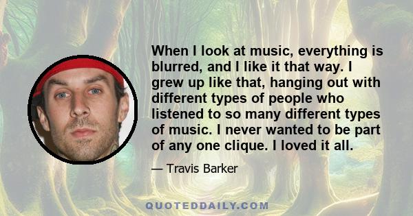 When I look at music, everything is blurred, and I like it that way. I grew up like that, hanging out with different types of people who listened to so many different types of music. I never wanted to be part of any one