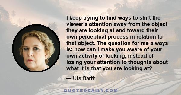 I keep trying to find ways to shift the viewer's attention away from the object they are looking at and toward their own perceptual process in relation to that object. The question for me always is: how can I make you