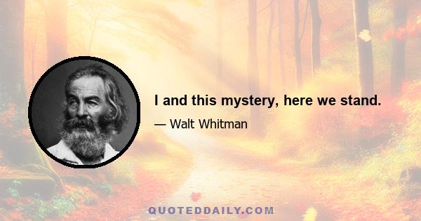 I and this mystery, here we stand.