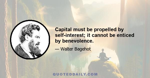Capital must be propelled by self-interest; it cannot be enticed by benevolence.