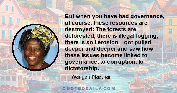 But when you have bad governance, of course, these resources are destroyed: The forests are deforested, there is illegal logging, there is soil erosion. I got pulled deeper and deeper and saw how these issues become