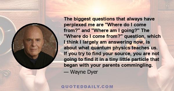 The biggest questions that always have perplexed me are Where do I come from? and Where am I going? The Where do I come from? question, which I think I largely am answering now, is about what quantum physics teaches us.