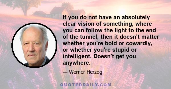If you do not have an absolutely clear vision of something, where you can follow the light to the end of the tunnel, then it doesn't matter whether you're bold or cowardly, or whether you're stupid or intelligent.